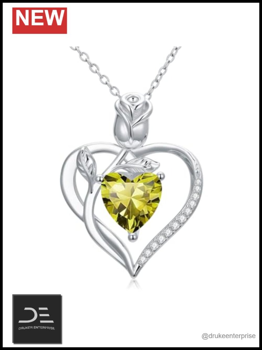 14K Rose Gold Plated Heart Birthstone Necklace Women Pendant Charm Jewelry